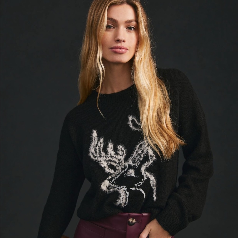 Anthro Oh Deer Sweater Black Motif